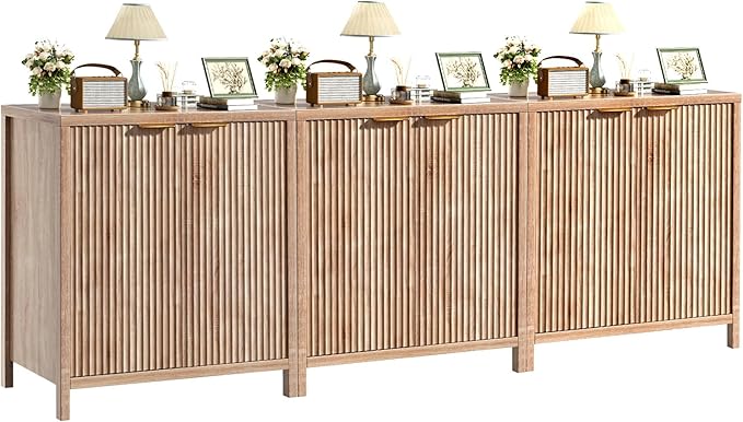 Sideboard Buffet Cabinet Set of 3, 31" Storage Cabinet with 2 Doors and Adjustable Shelves, Sideboard Console for Dinning Room, Kitchen and Living Room - Oak