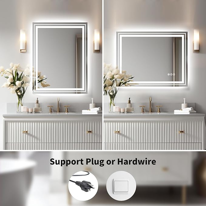 WTTY LED Bathroom Mirror 48"x40" with RGB Backlit and Front Light,Stepless Dimmable LED Mirror for Bathroom,Colored Lighted Bathroom Vanity Mirror,Anti-Fog,Memory Function,Shatter-Proof