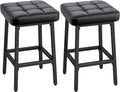 VECELO Modern Counter Height Bar Stools Set of 2, 24" PU Leather Upholstered Counter Stools with Metal Frame, Backless Square BarStools Bar Chairs for Kitchen Island, Black