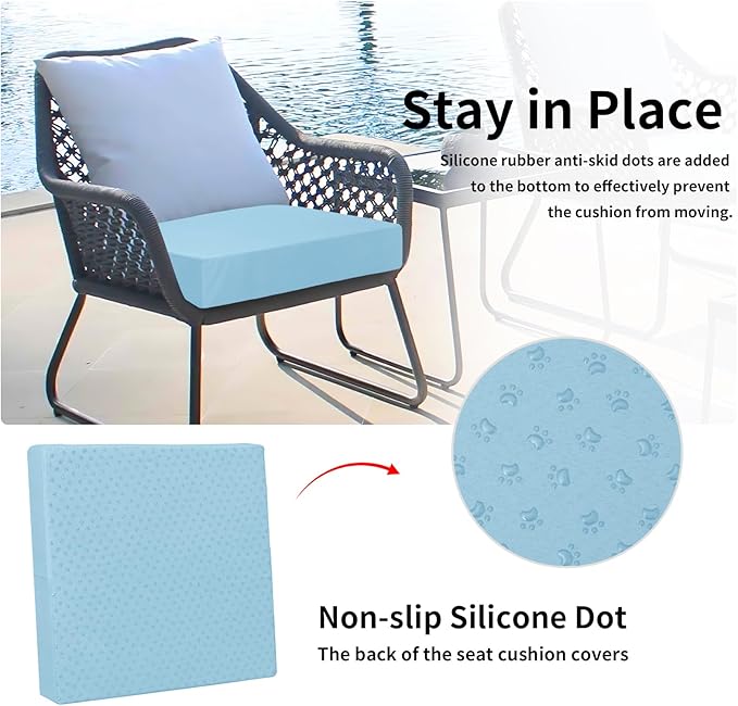 Easy-Going Waterproof Patio Cushion Covers ONLY Cover 20x18x4 inch 4 Pack Replacement Non-Slip Outdoor Seat Cushion Slipcover with Zipper. Light Blue