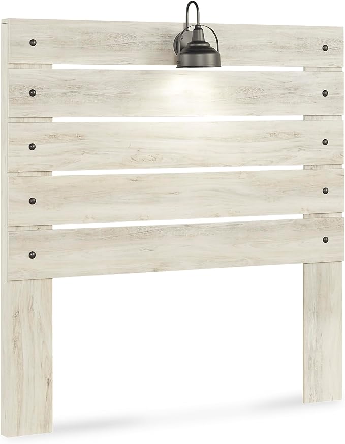 Signature Design by Ashley Cambeck Farmhouse Full Panel Platform Bed with 4 Storage Drawers, Sconce Light and USB Ports, Foundation or Box Spring Not Needed, Whitewash