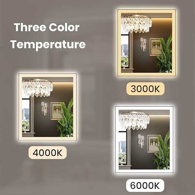 WTTY 32"X36" LED Bathroom Mirror with Black Frame, Bathroom Vanity Mirror with Lights for Wall, Front Light and Backlit, Anti-Fog, Dimmable, 3 Colors, Shatterproof, Memory, Horizontal/Vertical