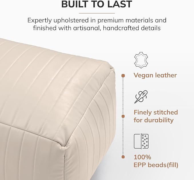 Anji Mountain 100% Handmade & Handcrafted Comfortable Home Décor Pouf Ottoman Footrest for Living Room, Bedroom, Nursery, Kidsroom, Patio Furniture - (22" x 12" x 10" - Cream)