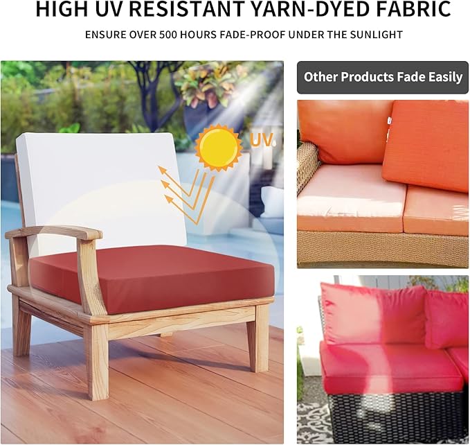 Easy-Going Waterproof Patio Cushion Covers 20x18x4 inch 2 Pack Replacement Non-Slip Outdoor Seat Cushion Slipcover with Zipper. Red