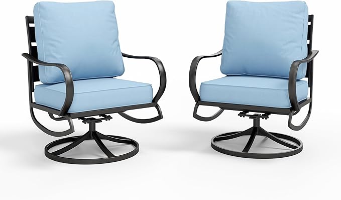 Sophia & William 2 Pieces Patio Furniture Sets Metal Sofa Chairs Patio Cushion Armchairs Swivel Sofa Chairs with Removable Cover for Garden Backyard Poolside Blue