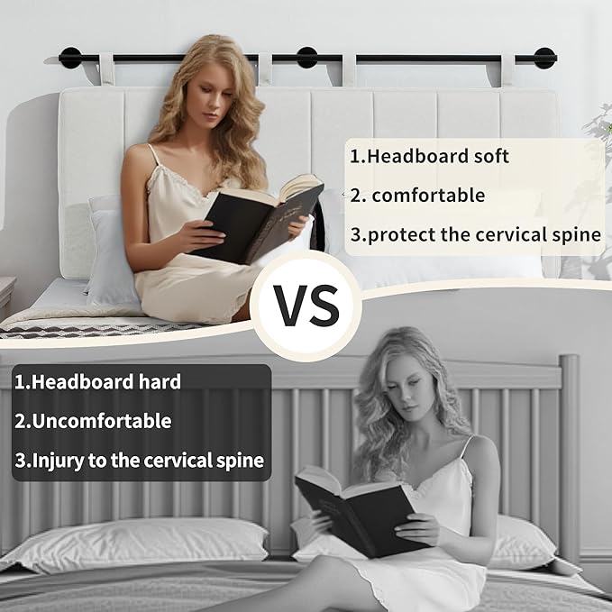 UEV King Headboard Only, Wall Mounted Hanging Upholstered Bed Head Board, Modern Vertical Channel Design of Fine Linen, Elegant Light Yellow Fluted Headboard for Bedroom (Light Yellow, Queen Size)