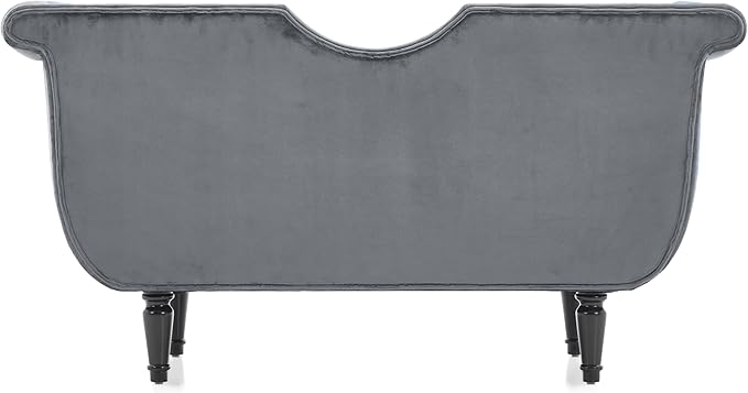 Christopher Knight Home Aurora Velvet Chaise Lounge Indoor with 2 Bolster Pillows, Upholstery Entryway Bench with Nailhead Trim & Curved Arms, End of Bed Bench Ottoman and Wooden Legs, Grey