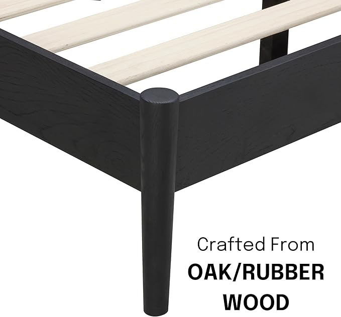 NTC Inno Wooden Bed Frame with Headboard, Solid Oak and Rubber Wood Foundation with Silent Slats and Wood Central Supports, 1000 Lb Capacity, Effortless Assembly, King - Burnt Black