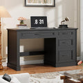 Farmhouse 47" Executive Desk, Computer Desk with Drawers and File Drawer, Workstation Computer Desk with Charging Station for Home Office, Study,Pure Black.