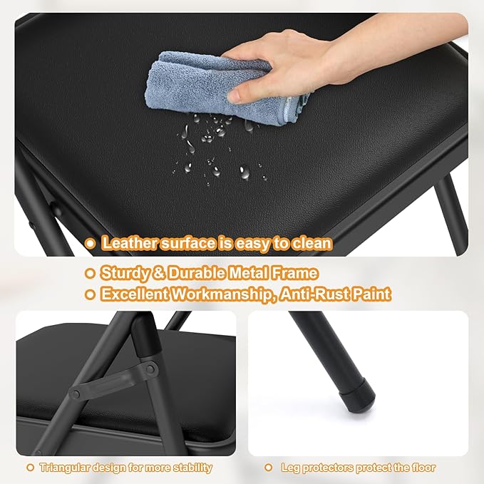 8 Pack Black Folding Chairs with Padded Cushion for Outside, Portable Stackable Commercial Metal Foldable Chairs with Steel Frame for Home Events Office Wedding Party, 350lbs Capacity