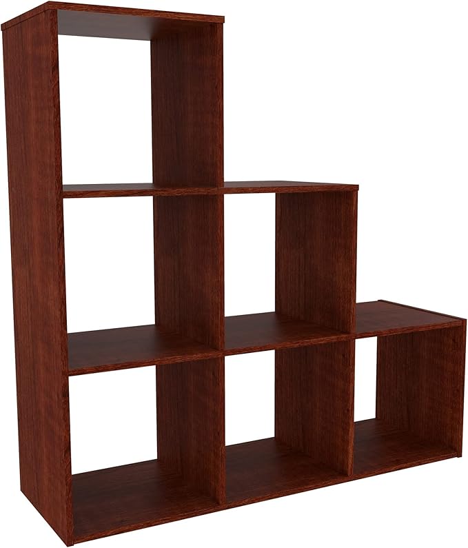 ClosetMaid Cubeicals 3-2-1 Cube Storage Shelf Organizer Bookshelf, 3 Tier, Steps, Corner Unit, Easy Assembly, Wood, Dark Cherry Finish