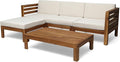 Christopher Knight Home Alice Outdoor 5 Piece Acacia Wood Sofa Set, Teak Finish, Beige