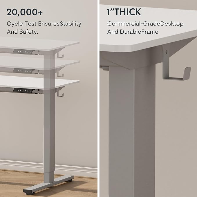 FLEXISPOT EN1 Whole-Piece Standing Desk 60"x24" Electric Height Adjustable Heavy Duty Steel Stand Up Desk Frame w/Automatic Smart Keypad (Black Frame + White Top, 2 Packages)