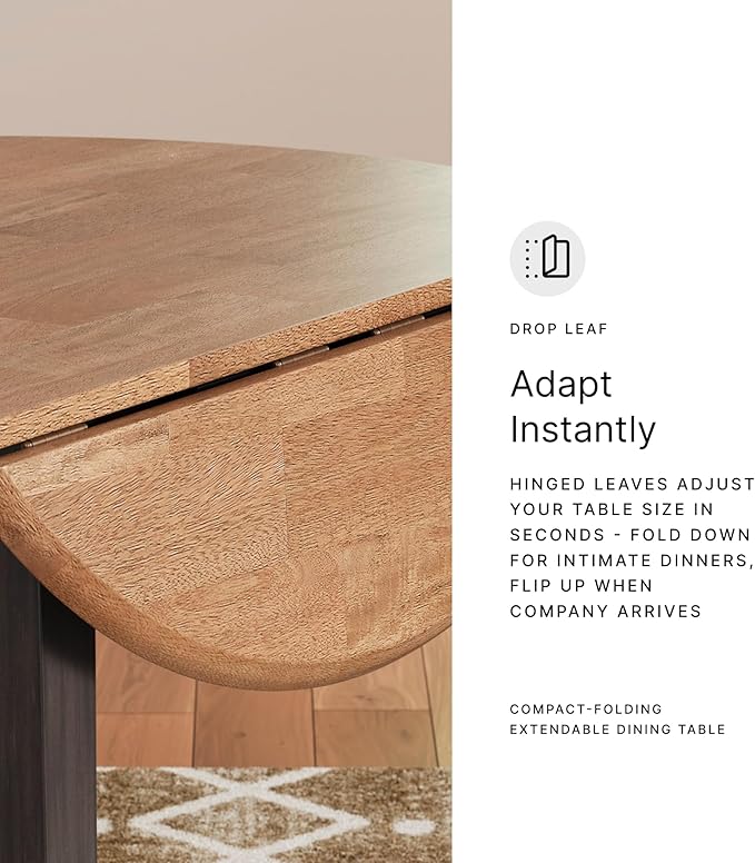 Signature Design by Ashley Berringer Dining Room Round Drop Leaf Table, Rustic Design, Seats 4, Hinged Extension Leaves, Small Space Solution, 42" W x 42" D x 30.63" H, Rustic Brown