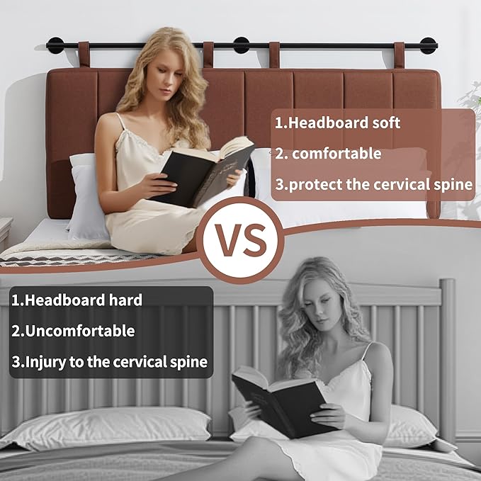 UEV Queen Headboard Only, Wall Mounted Hanging Upholstered Bed Head Board, Modern Vertical Channel Design of Fine Linen, Elegant Brown Fluted Headboard for Bedroom (Brown, Queen Size)