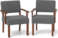 KOMFOTT Upholstered Accent Chairs Set of 2, Mid-Century Modern Armchair with Rubber Wood Frame, Linen Living Room Chairs with Padded Seat & Backrest, Reading Chair for Bedroom, Waiting Room, Grey