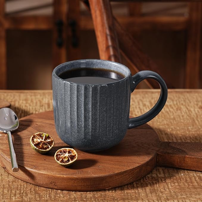 famiware Coffee Mugs Set of 4, Starlight 11 oz Mug Cup Set with Handle for Coffee, Tea, Cocoa, Milk - Ceramic Stoneware Mug Set, Matte Black Grey