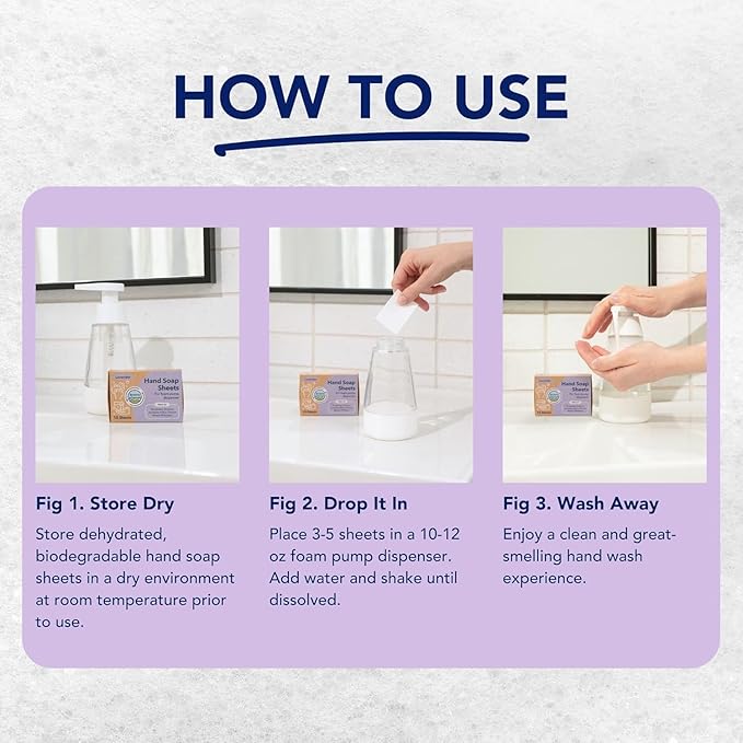 Brave Planet Foaming Hand Soap Refills – Eco-Friendly Lavender Scented Sheets that are Biodegradable - Just Add Water to Dissolve & Refill 3-5 Bottles or Use Individually for Travel or Camping 15 Ct