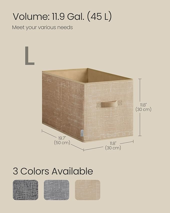 SONGMICS Storage Cubes, 19.7 x 11.8 x 11.8 Inches Non-Woven Fabric Bins with Double Handles, Set of 3, Closet Organizers for Shelves, Foldable, for Clothes, Sand Beige UROB450K01