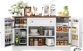 55.1" Buffet Cabinet with Storage, Charging Station, Modern Kitchen Buffet Sideboard with Drawer, White Wood Coffee Bar with Adjustable Shelves & Spice Rack, Kitchen Storage Cabinet for Living Room