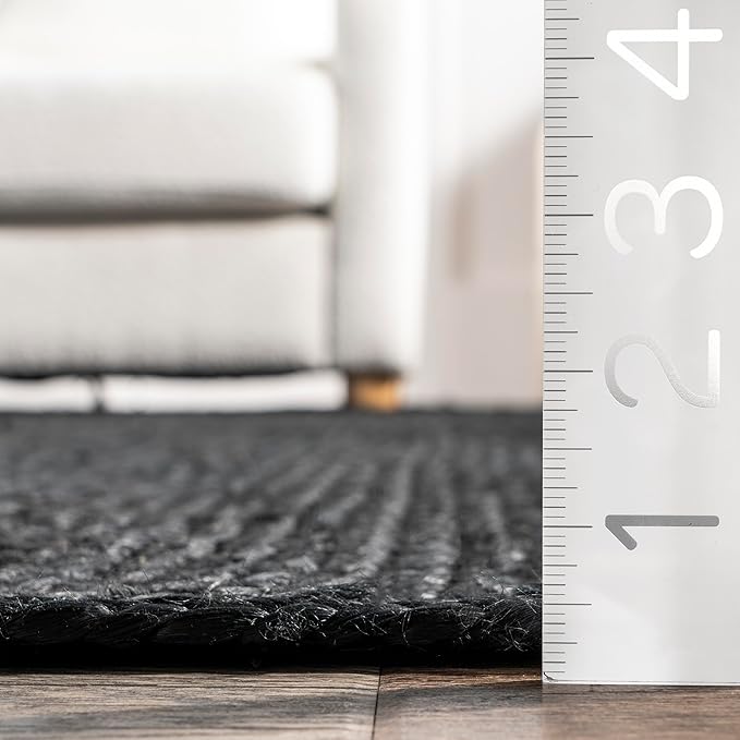 nuLOOM 8x10 Rigo Jute Hand Woven Area Rug, Black, Solid Farmhouse Design, Natural Fiber, For Bedroom, Living Room, Dining Room, Hallway, Office, Kitchen, Entryway