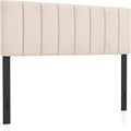 Giantex Linen Upholstered Headboard, Adjustable Width Vertical Channel Tufting Headboard Only with Solid Wood Legs, Attach Frame, Rectangular Headboards for Queen Full Bed, Beige