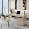 RUNNUP Stone top Computer Desk with 5 Drawers, Rectangular Home Computer Desk Writing Desk, Modern Executive Desk, Without Chairs, Khaki, 63" L x 23.5" W x 29.5" H