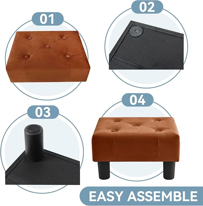 Poofzy Small Foot Stool Ottoman, Velvet Ottoman Foot Rest with Legs, Rectangle Foot Rest for Couch, Footstools and Ottomans Small for Living Room and Entryway (Rrown)