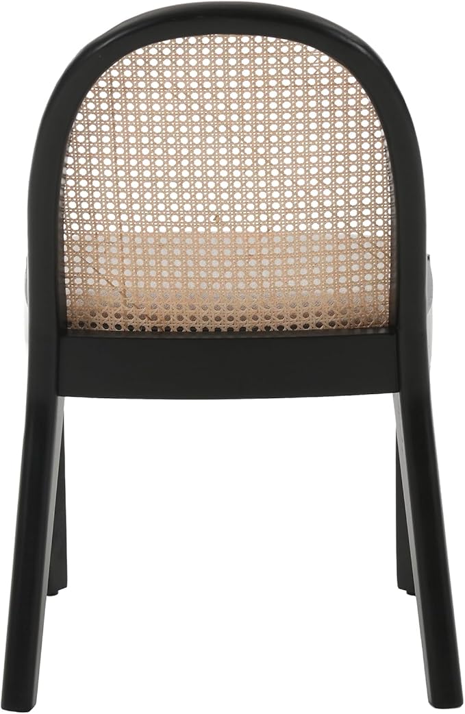 Rattan Dining Chairs Set of 6, Modern Dining Room Chairs with Cane Back Comfy Accent Kitchen Chair Upholstered Linen Fabric Chair for Restaurant/Living Room, Grey