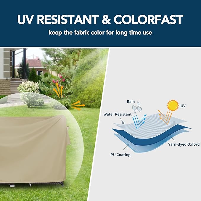 Easy-Going Rectangle Patio Furniture Cover Waterproof Outdoor Dining Table and Chair Cover Anti-UV Outside Sectional Sofa Set Covers (88"L x 58"W x 28"H, Camel)