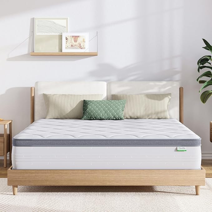 Novilla Queen Size Mattress 10 Inch, Queen Mattress in a Box Hybrid, Pocket Innerspring with Foam Layer for Motion Isolation & Pressure Relief,Soft Feel but Supportive,CertiPUR-US