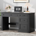 Farmhouse 47" Executive Desk, Computer Desk with Drawers and File Drawer, Workstation Computer Desk with Charging Station for Home Office, Study,(Pure Black)