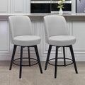 MINCETA Bar Stools Set of 2, PU Leather Barstools, 26 Inch Upholstered Counter Stools with High Back and Footrest, Swivel Counter Height Barstools for Kitchen Island Home Bar Light Gray