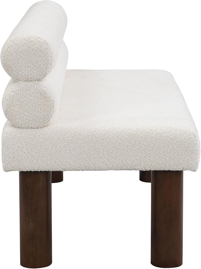 Christopher Knight Home Wally Boucle Upholstered Dining Bench, Modern Large Dining Room Chair, Entryway Ottoman Bench, Bedroom End of Bed Seating, Armless Desing and Wooden Frame, Milky White+Brown