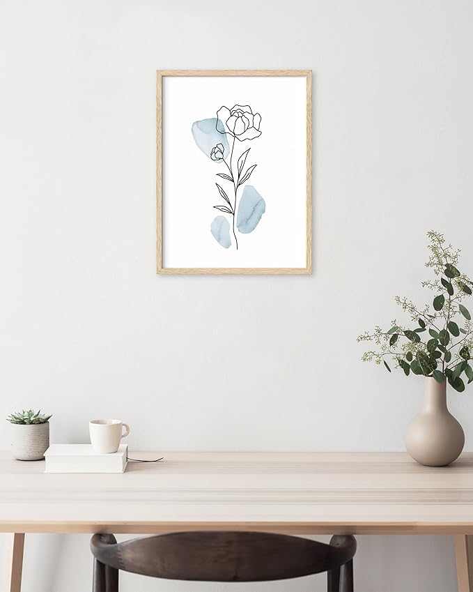 HesenDot Boho Art wall Décor,Botanical Print Set of 3, Blue Gallery Wall art,Abstract Line Watercolor Floral Home Decor,living room,bedroom