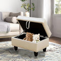 Faux Leather Storage Ottoman with Nailhead Trim, 28.5"X19.5"X17.5" Footrest Stool, Hidden Storage Foot Stool for Living Room, Bedroom Furniture, Cream-Colored