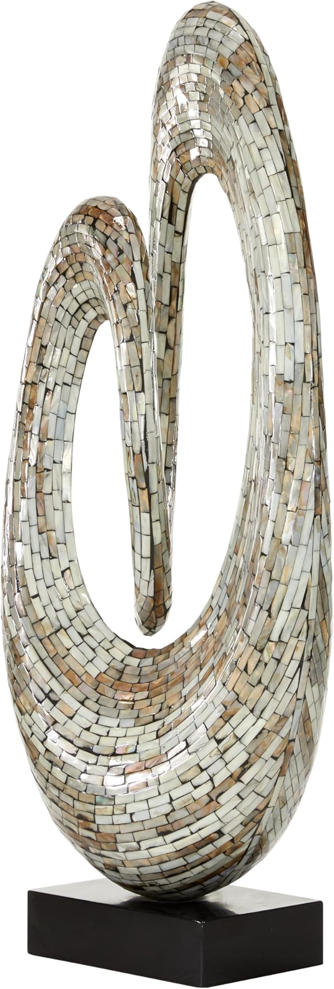 Deco 79 Mother of Pearl Shell Abstract Decorative Sculpture Swirl Home Decor Statue with Black Base, Accent Figurine 12" x 5" x 29", Gray