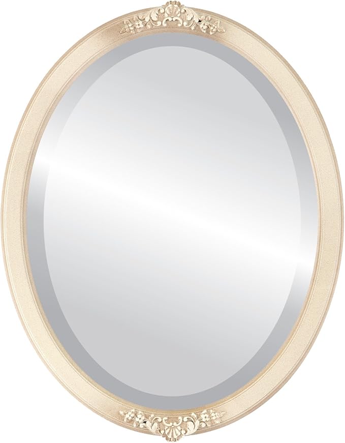 OVALCREST Oval Beveled Wall Mirror for Home Decor - Athena Style - Taupe - 26" x 20" Outside Dimensions