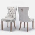 Linen Upholstered Dining Chairs Set of 2, Modern Style Kitchen Side Chairs with Nailhead Trim and Wood Leg, Metal Pulling Ring for Dining Room Living Room(Beige,Set of 2)