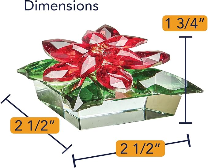 Bits and Pieces Crystal Poinsettia Figurine - Faceted Glass Sparkling Red and Green, Home Decor Christmas Decoration and Gift