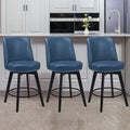 MINCETA Bar Stools Set of 3, PU Leather Barstools, 26 Inch Upholstered Counter Stools with High Back and Footrest, Swivel Counter Height Barstools for Kitchen Island Home Bar Navy Blue