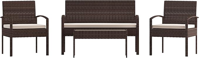 Flash Furniture Aransas Series 4 Piece Brown Patio Set with Steel Frame and Beige Cushions