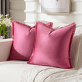 FUTEI Hot Pink Velvet Decorative Throw Pillow Covers 24x24 Set of 2,Soft Cozy Edge with Tassels European Cushion Case,Boho Modern Home Decor for Couch Bed Living Room