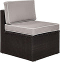 Crosley Furniture Palm Harbor Armless Outdoor Sectional Chair, Wicker Patio Chairs for Porch, Deck, Backyard, Brown with Gray Cushions