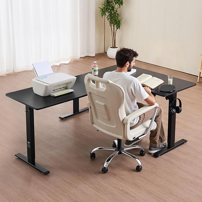 VEVOR L Shaped Standing Desk 71 x 47 inch, 3 Memory Height Adjustable, Electric Corner Standing Desk with Dual Motor, 2 Hooks & Cable Hole, Heavy Duty Carbon Steel Sit Stand Computer Workstation Table