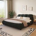 King Size Upholstered Platform Bed with Oversized Padded Backrest and Solid Wood Frame for Bedroom, Apartment Room, Black