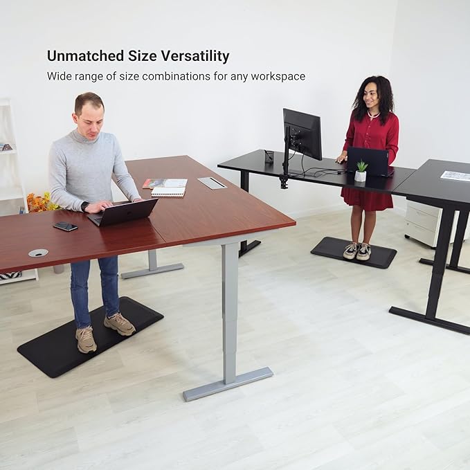 Progressive Desk Stand Up Height Adjustable Standing Desk - L Shaped 85" x 72" Corner Computer Rising Workstation Electric Table - White Frame, Warm White Top