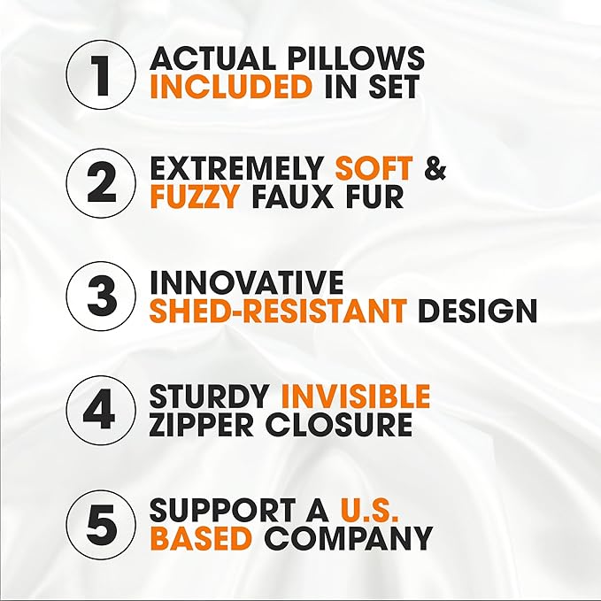 Cheer Collection Faux Fur Throw Pillows - Fall Decorative Throw Pillows for Couch, Bed Throw Pillows, Rust Accent Pillows for Bedroom or Living Room Aesthetic, Set of 2 Furry Throw Pillows, 18”x18”