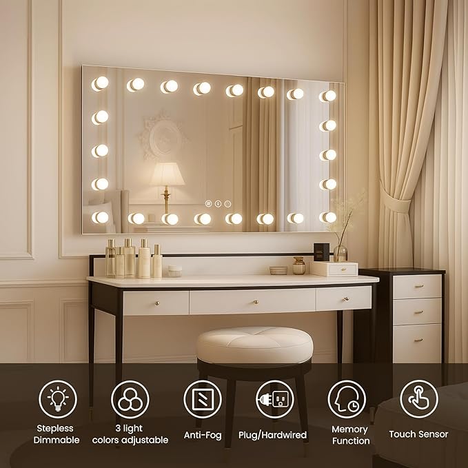 WTTY LED Bathroom Mirror with Lights 84"x32" Hollywood Wall-Mounted Mirror with 3 Color Temperatures, Stepless Dimmable Bulbs, Anti-Fog & Shatter-Proof