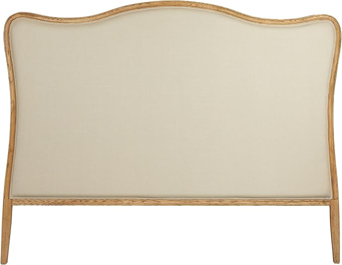 Creative Co-Op Modern Farmhouse Solid Oak Wood Headboard with Linen Upholstery, Natural and Beige, Queen